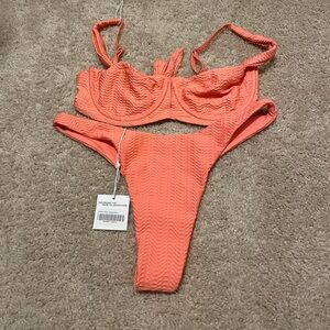 NWT Monday Swimwear Clovelly Top in M, Bryon Thong in Large. Azalea Pink Color